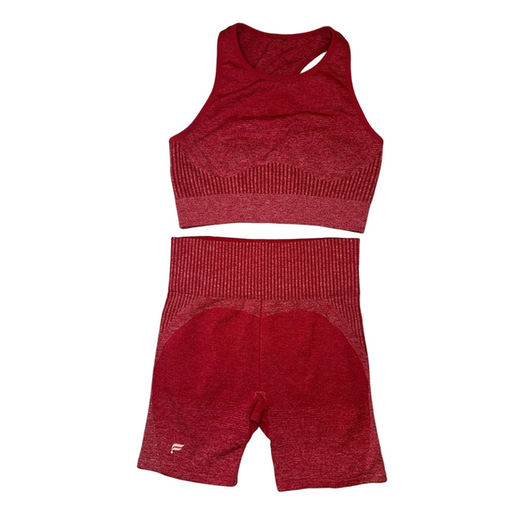 Fabletics Red Seamless Sports Bra & Bike Shorts Set Size Small - Picture 6 of 6